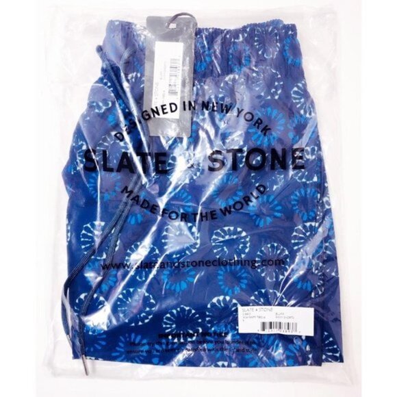 Slate & Stone Mens Blue Printed Pockets Drawstring Swim Trunks Swimwear Sz S New - Picture 6 of 7
